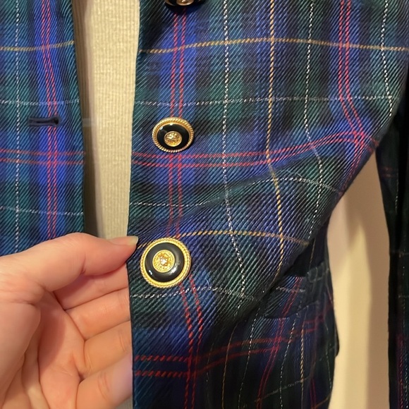 Le Suit women’s 10 medium blazer jacket vintage plaid buisness casual blue green - Picture 3 of 8